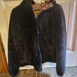 Women's Faux Fur and Leopard Jacket-Reversible-Size Small